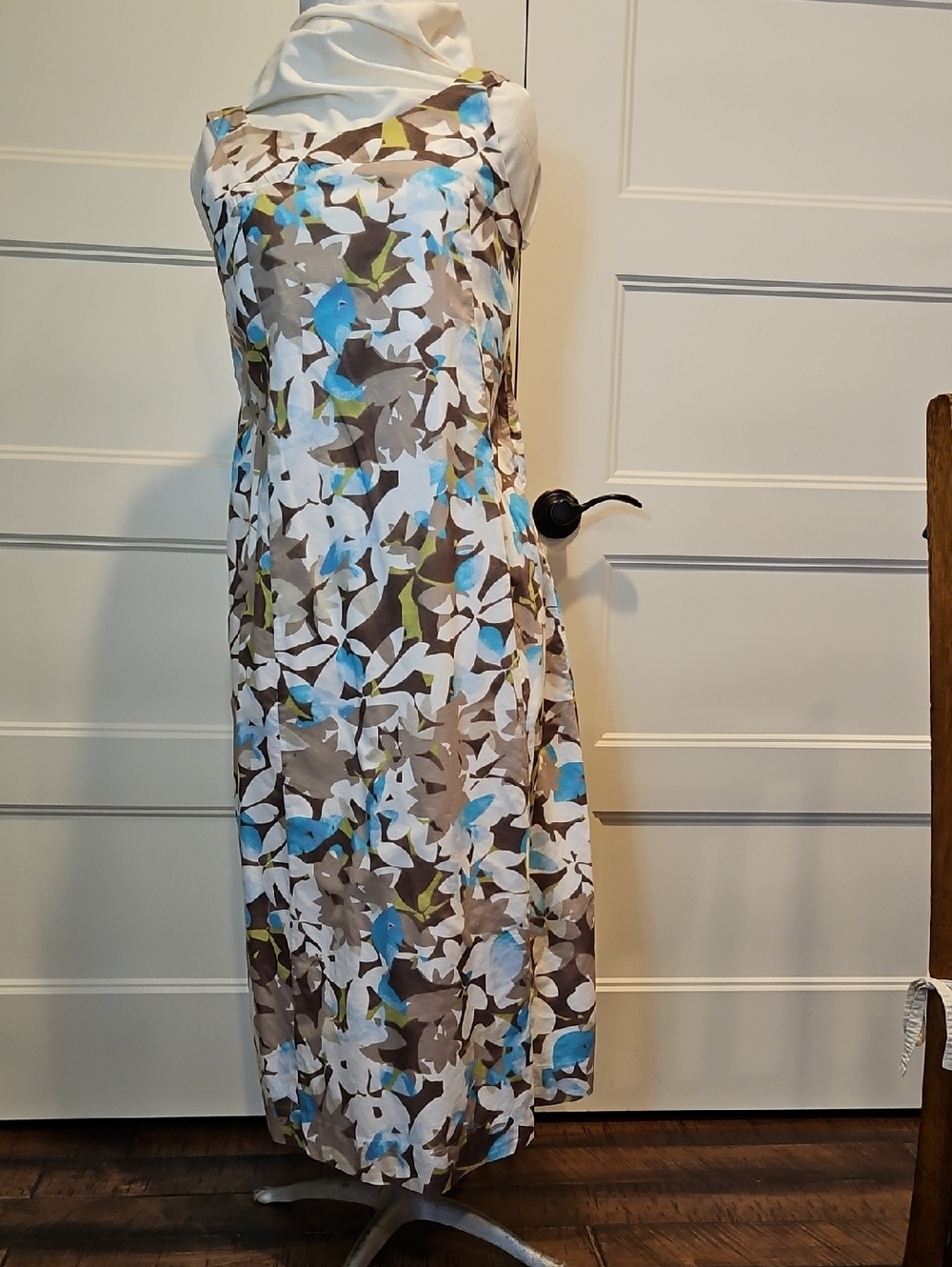 J. Jill Floral Sleeveless Midi SunDress in Blue, Brown and White